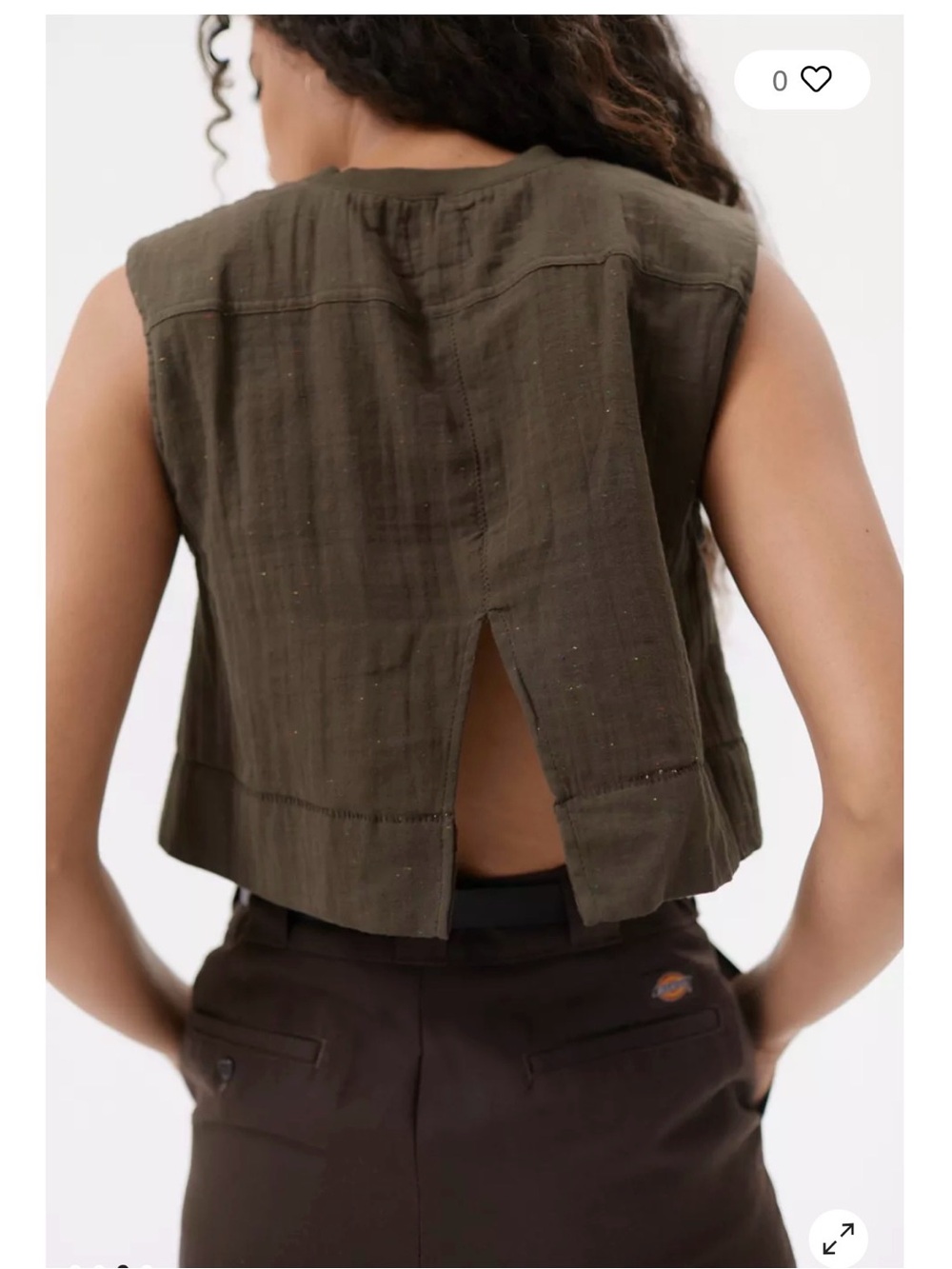 BDG GREEN speckle TIA woven crop shoulder pad open back muscle t m - Picture 2 of 5